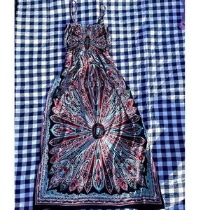 colorful maxi dress with matching print on front and back